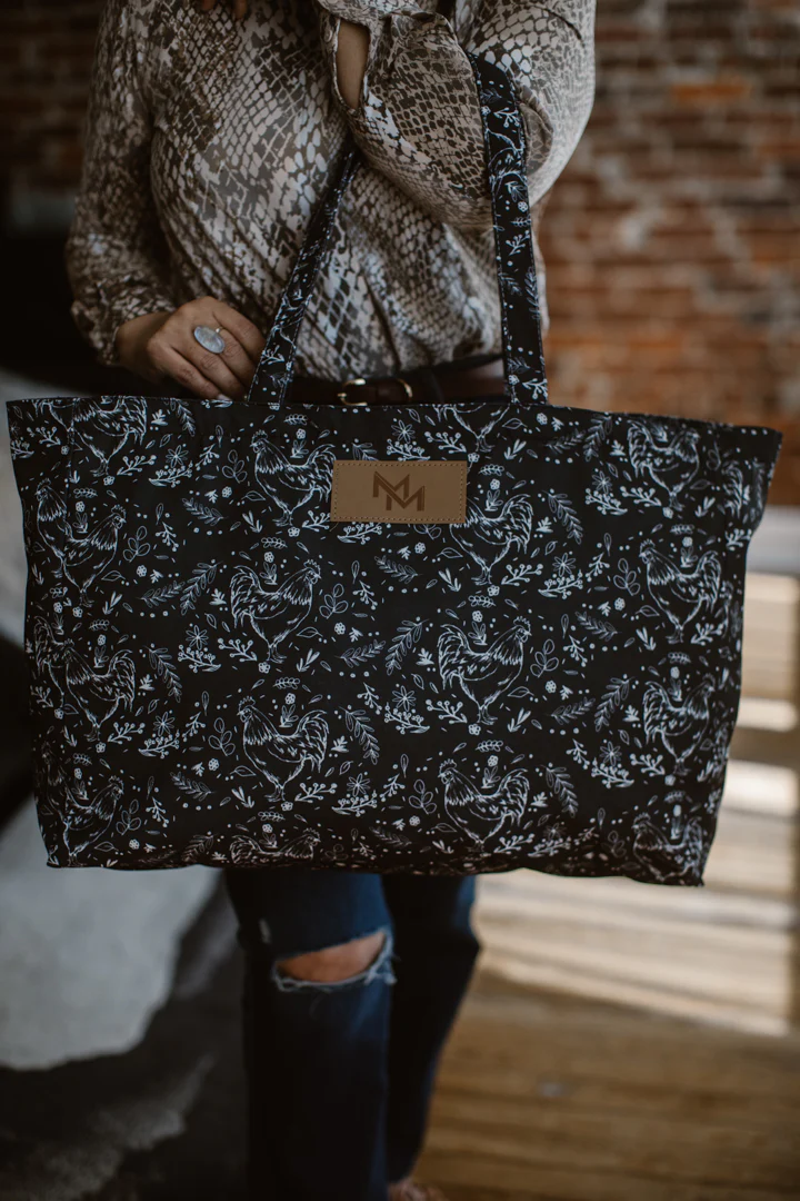 Floral Chicken Print Oversized Tote Bag - Image 3